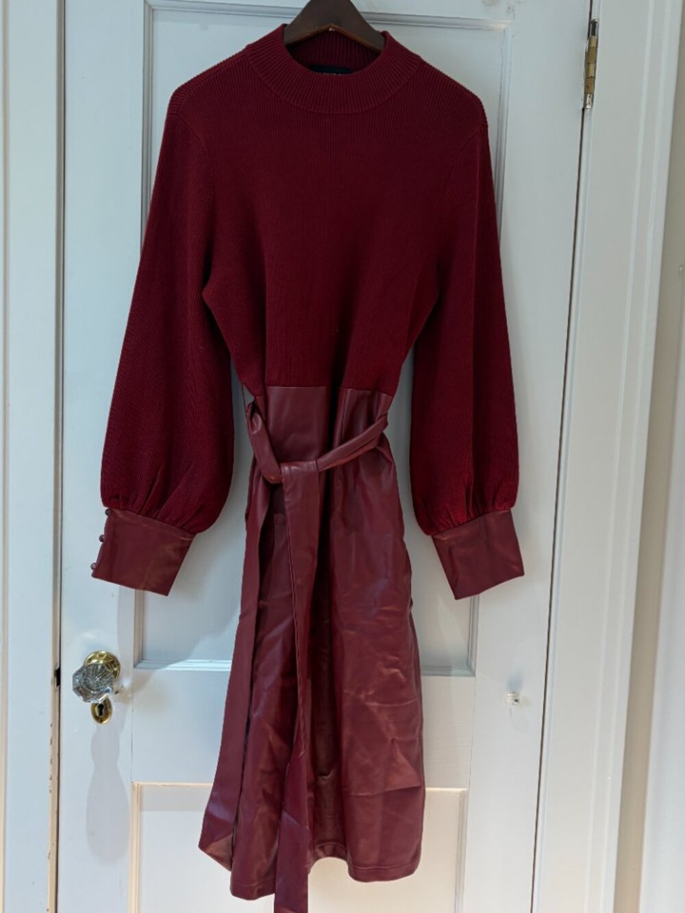Ashro Knit and Faux Leather A-line Dress Size 16 Belted, button cuffs - Picture 2 of 9